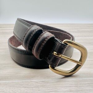 Vintage Lord & Taylor Brown Leather Brass Buckle Boho Belt | Size M